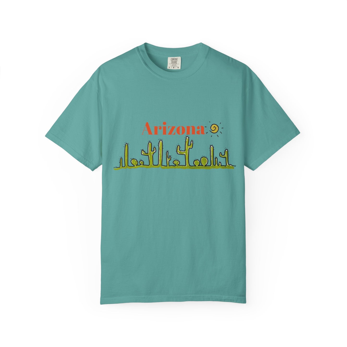 Copy of Arizona Cacti Doodle T-Shirt — 'Arizona' Sun & Cactus Line Art
