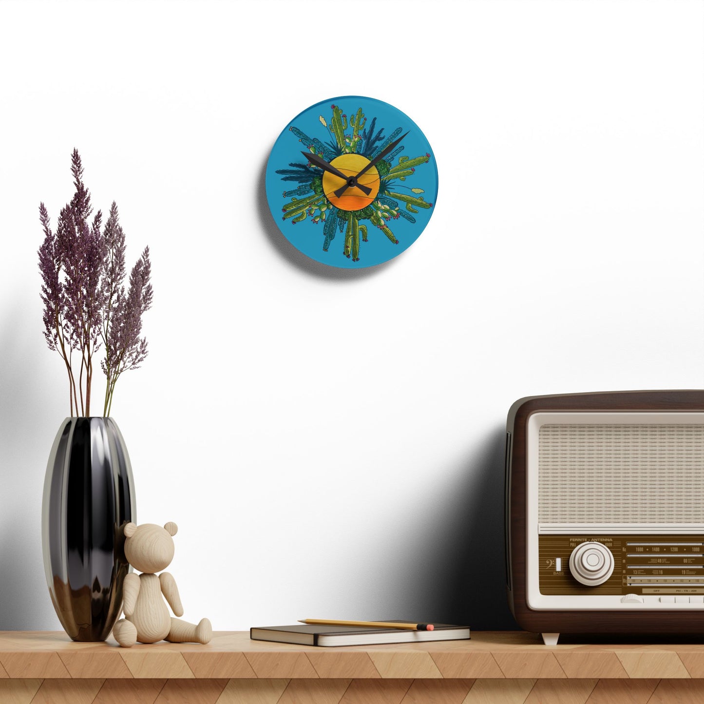 Cactus art wall clock made from acrylyc