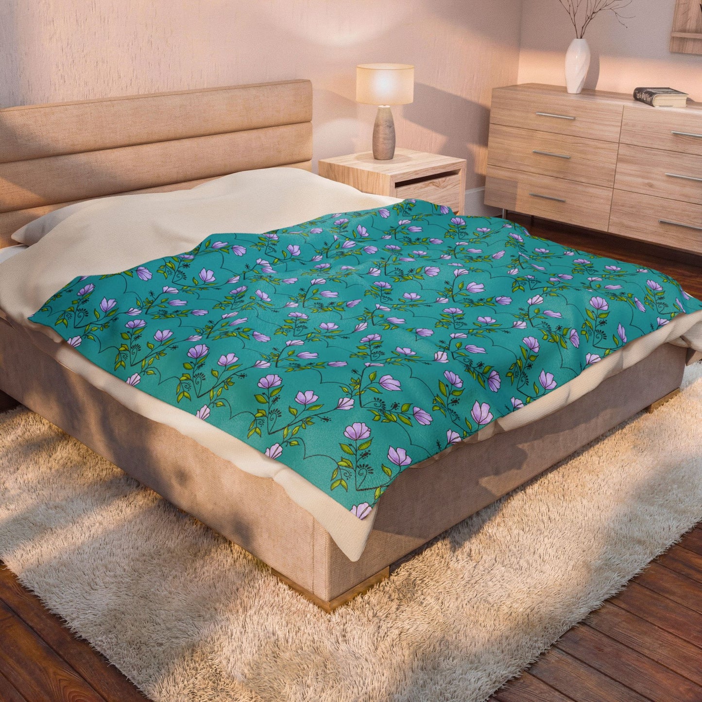 Flower heart pattern velveteen blanket