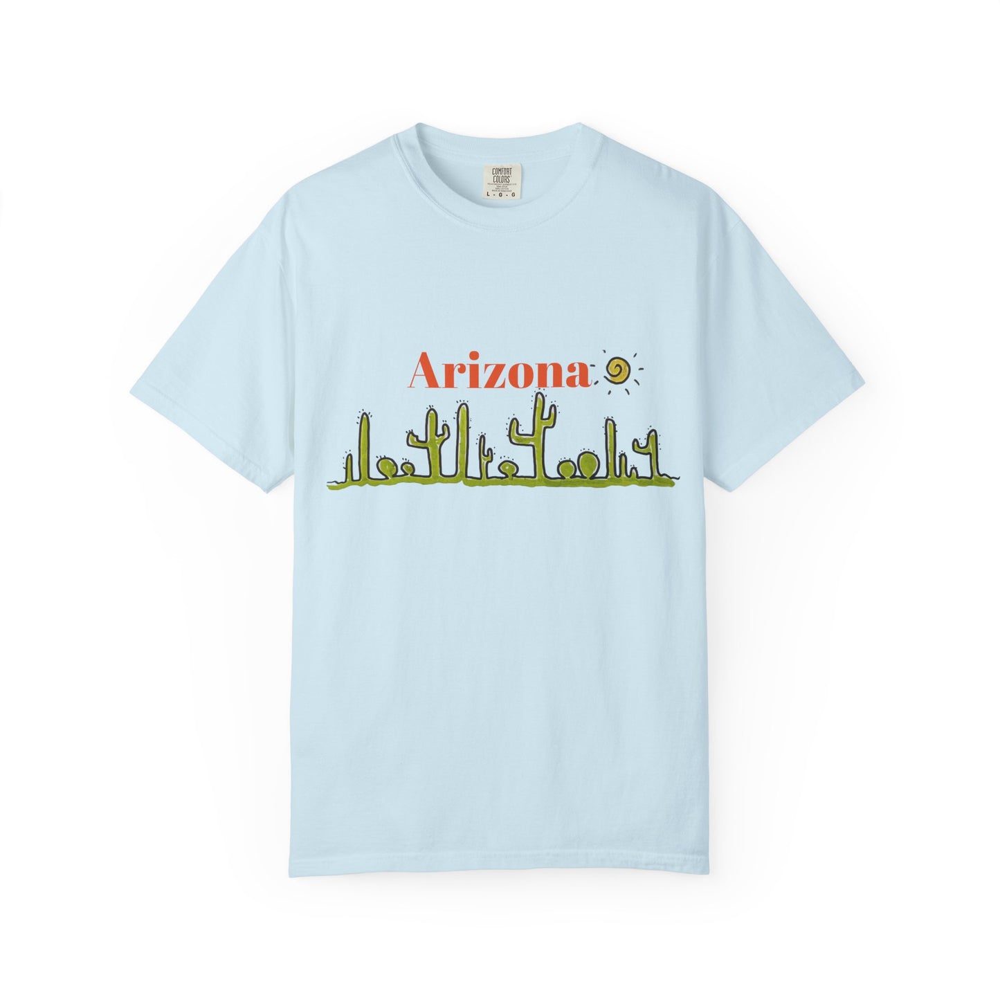Arizona Cacti Doodle T-Shirt — 'Arizona' Sun & Cactus Line Art