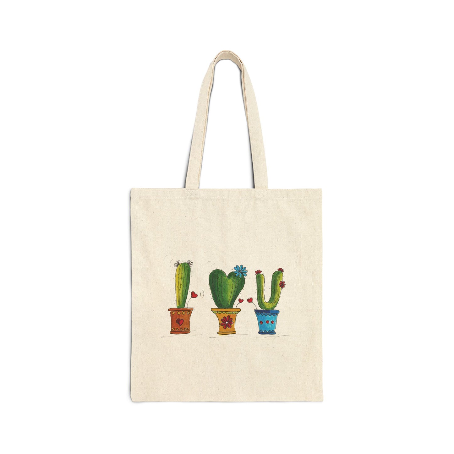 Cotton Canvas Tote Bag with cactus doodle art