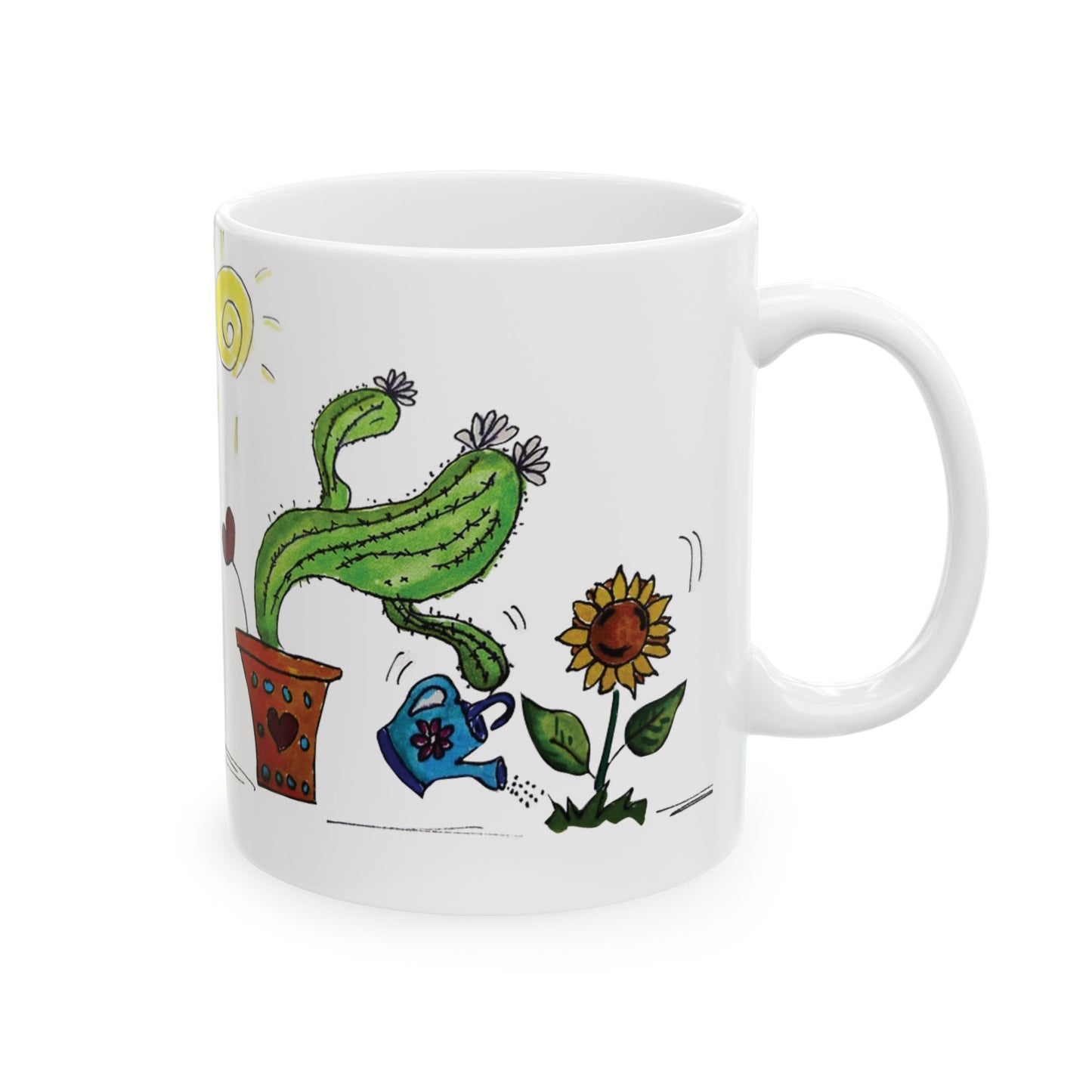 cactus coffee mug with sunflower and you are my sunshine - original art coffee cup