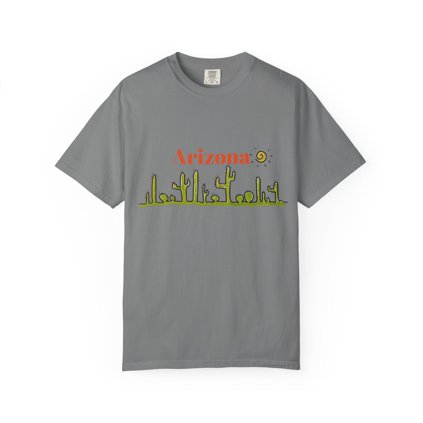 Copy of Arizona Cacti Doodle T-Shirt — 'Arizona' Sun & Cactus Line Art
