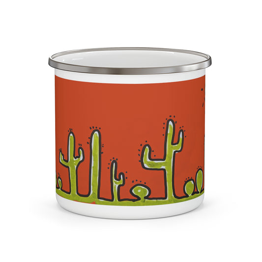 Enamel Camping Mug with my original cactus doodle