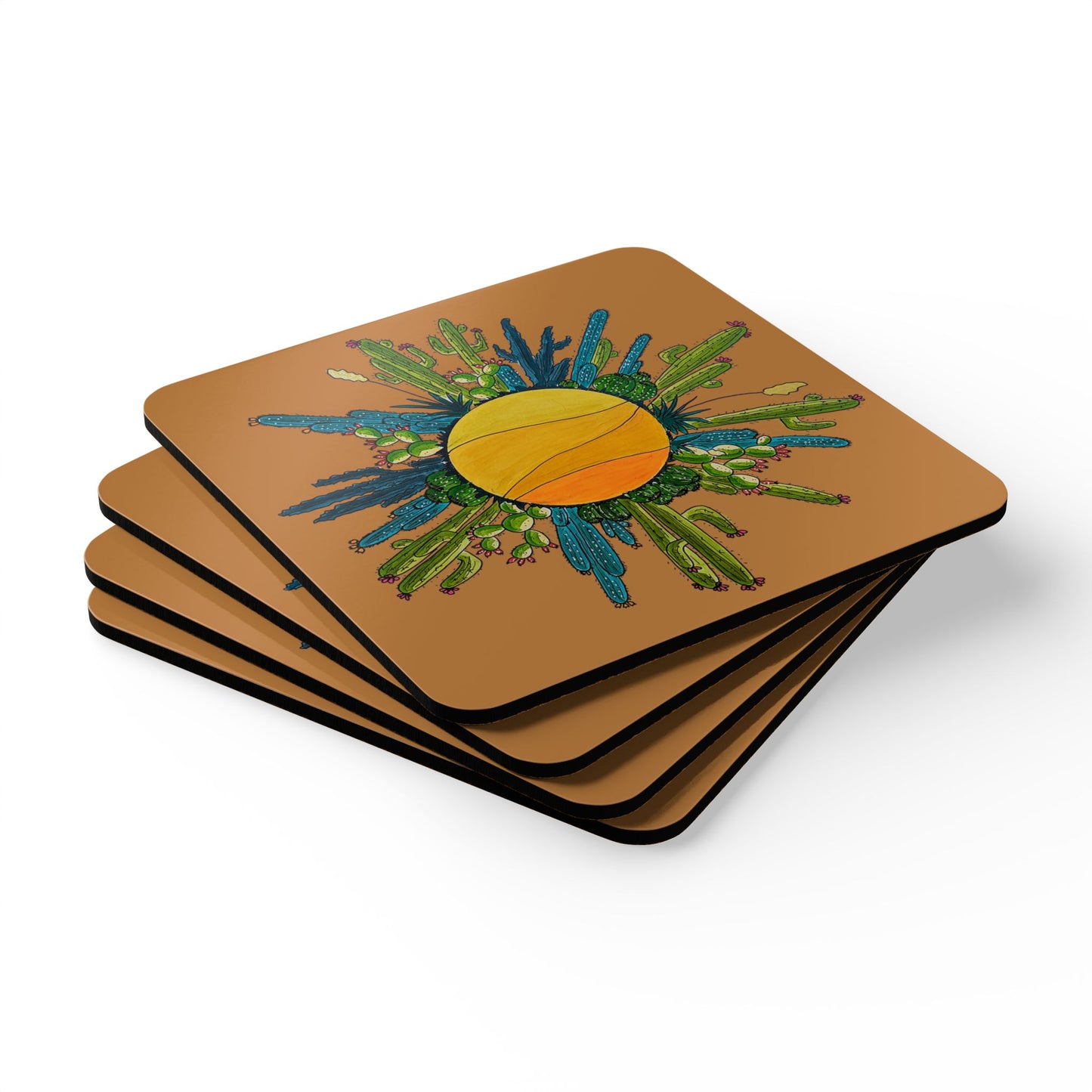 Cactus Sun Cork Coaster Set — Original Doodle Cacti