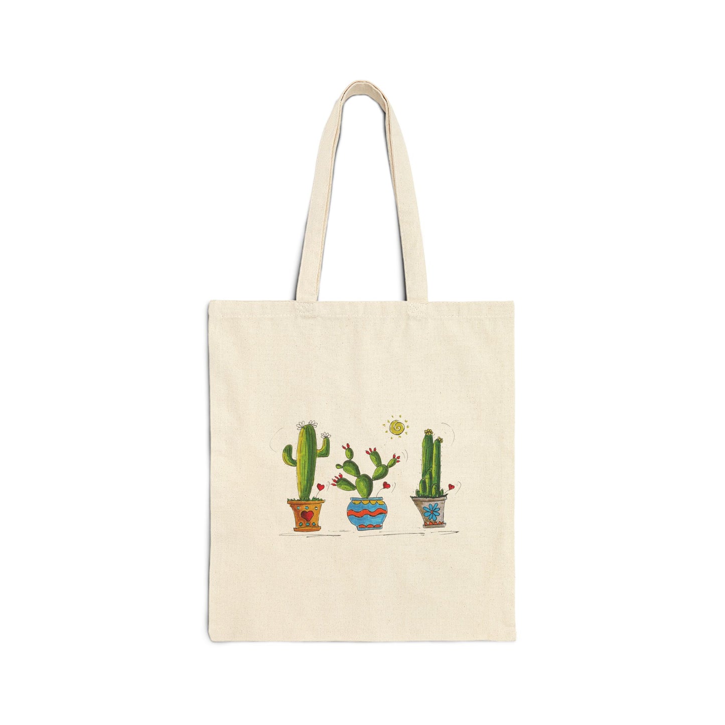 Cotton Canvas Tote Bag with cactus doodle art