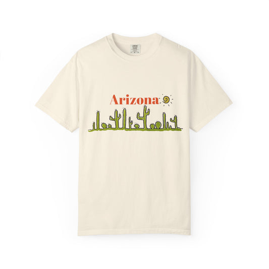 Copy of Arizona Cacti Doodle T-Shirt — 'Arizona' Sun & Cactus Line Art