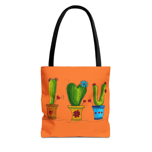 Orange tote bag with cactus