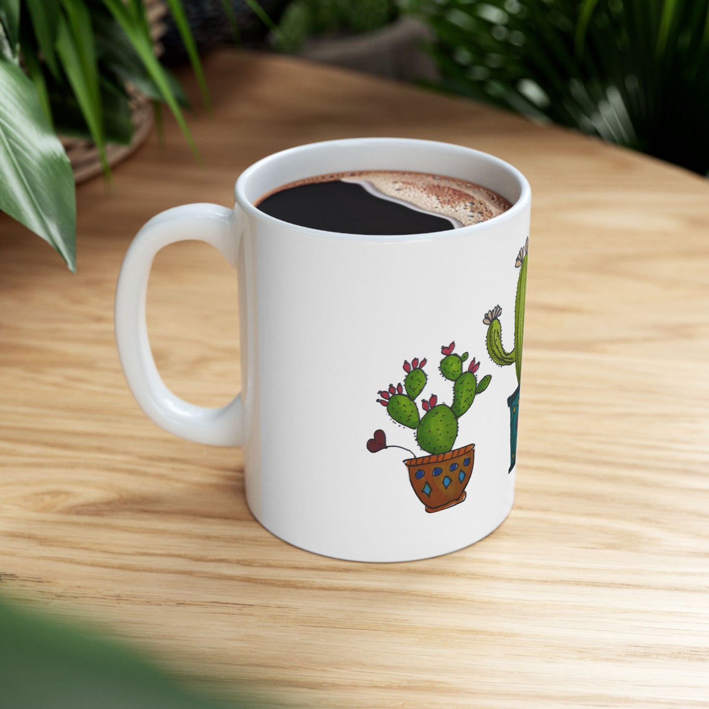 Doodle Cactus Ceramic Mug — Cute Potted Cactus Design (11oz & 15oz)