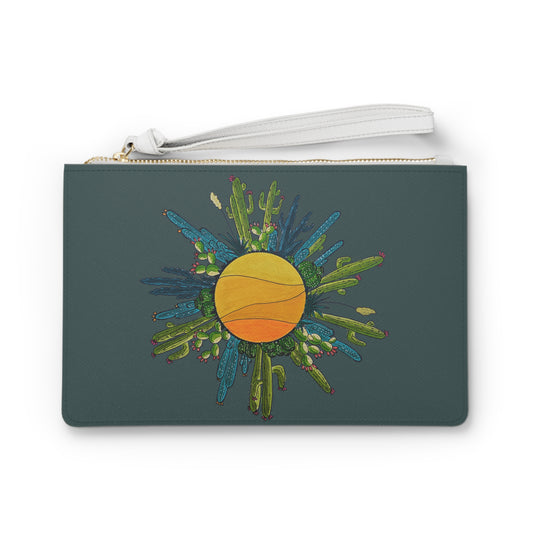 Cactus Sun Doodle Clutch Bag — Hand-Drawn Desert Art Wristlet