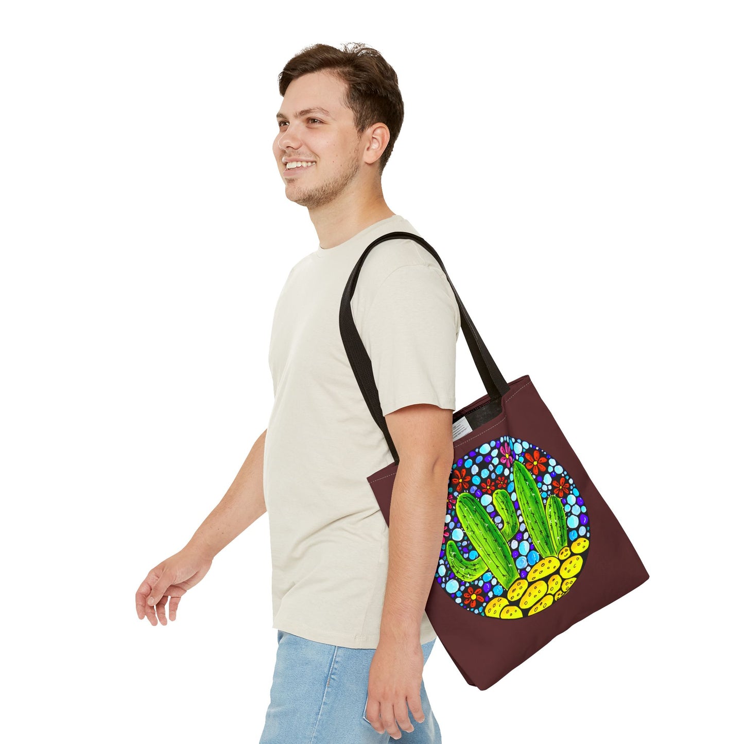 Cactus Doodle Canvas Tote Bag — Cute Hand-Drawn Succulent Design