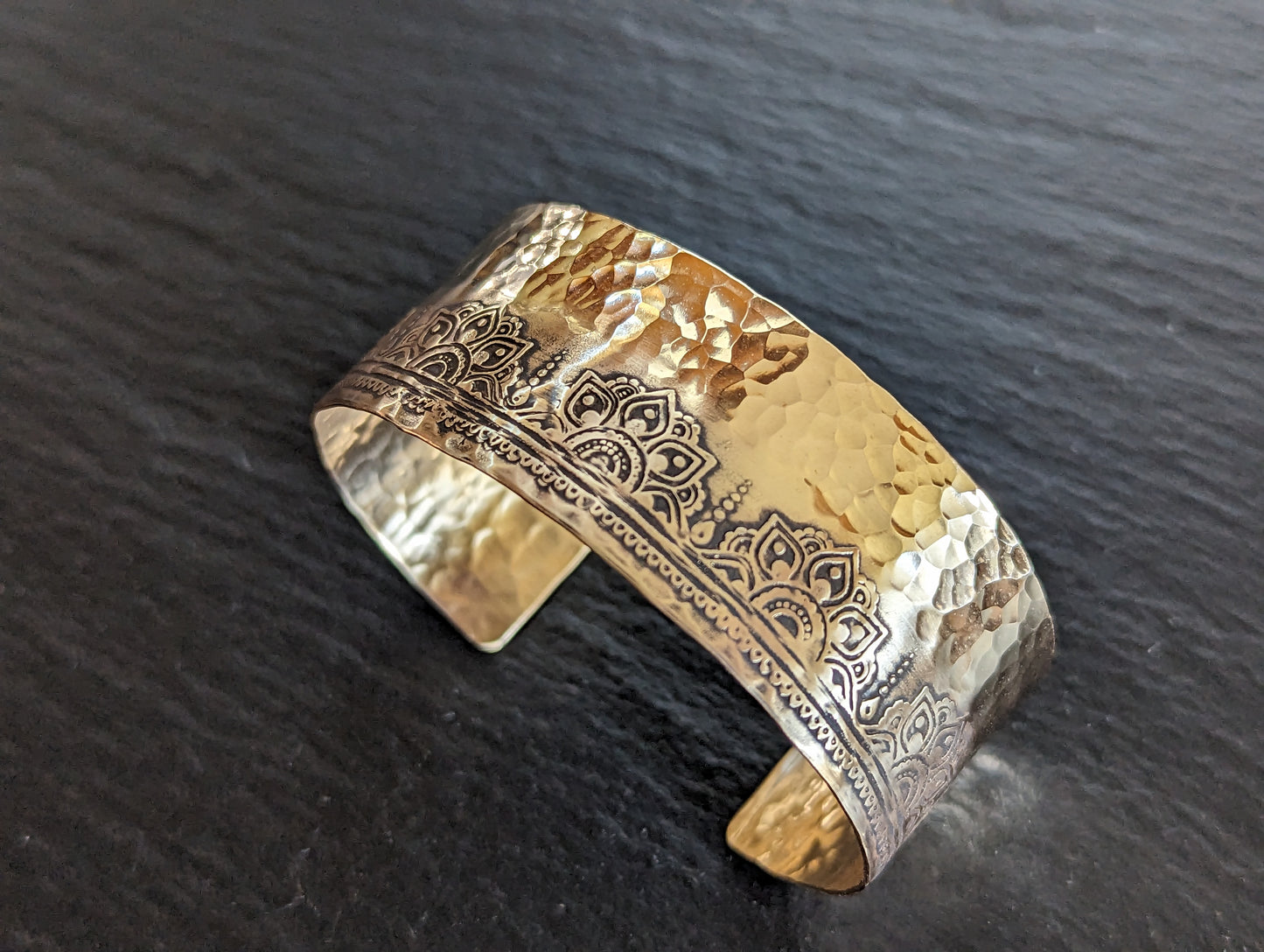 Mhendi mandala border cuff bracelet made from bronze - 1 inch wide