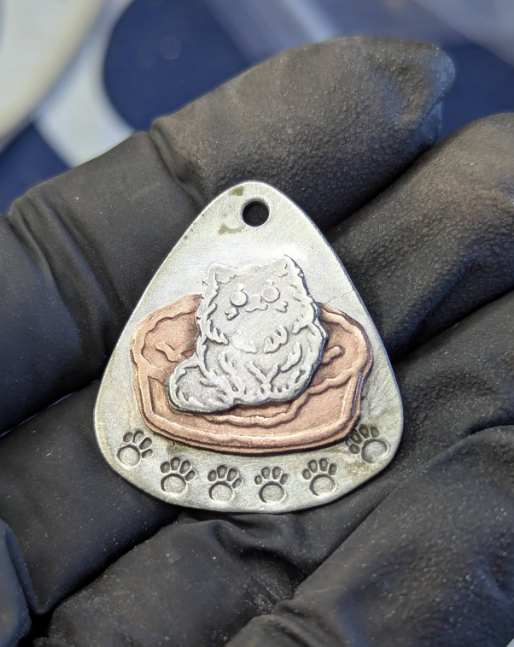 Mixed metal kitty cat pendant - guitar pick pendant