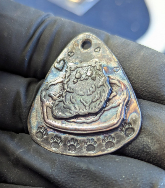Mixed metal kitty cat pendant - guitar pick pendant