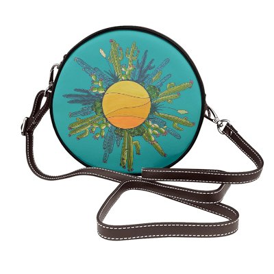 Round Pleather purse printed with my cactus sun design