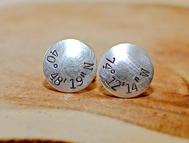 Personalized cuff links made from sterling silver with your coordinates