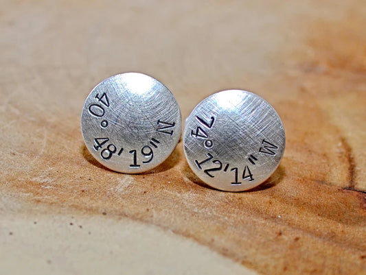 Personalized cuff links made from sterling silver with your coordinates