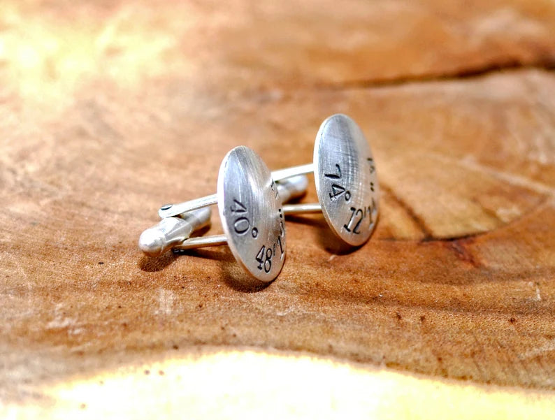 Personalized cuff links made from sterling silver with your coordinates