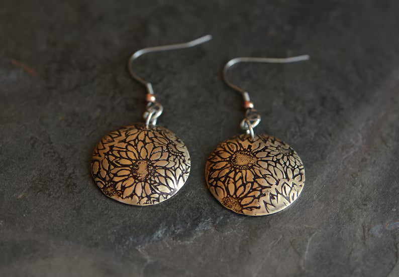Bronze flower dangle earrings