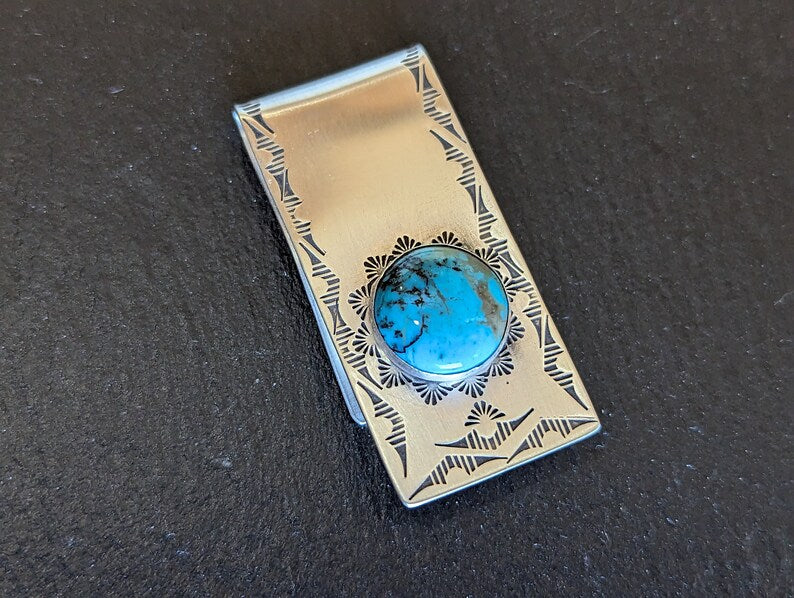 Sterling silver money clip with Kingman mine Turquoise