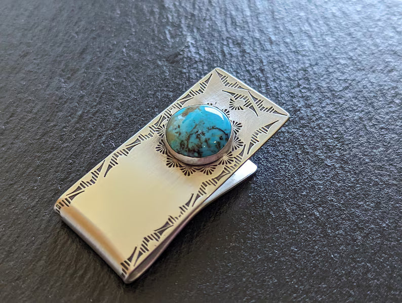 Sterling silver money clip with Kingman mine Turquoise