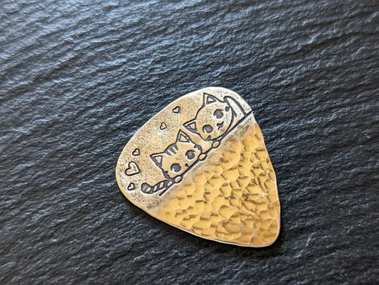 Bronze cat guitar pick - handmade and playable