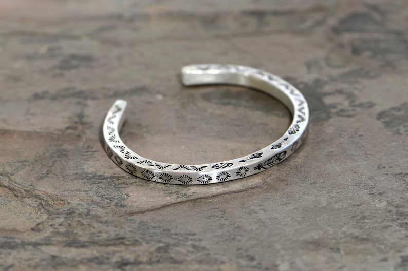 Sterling silver square wire stamped bracelet