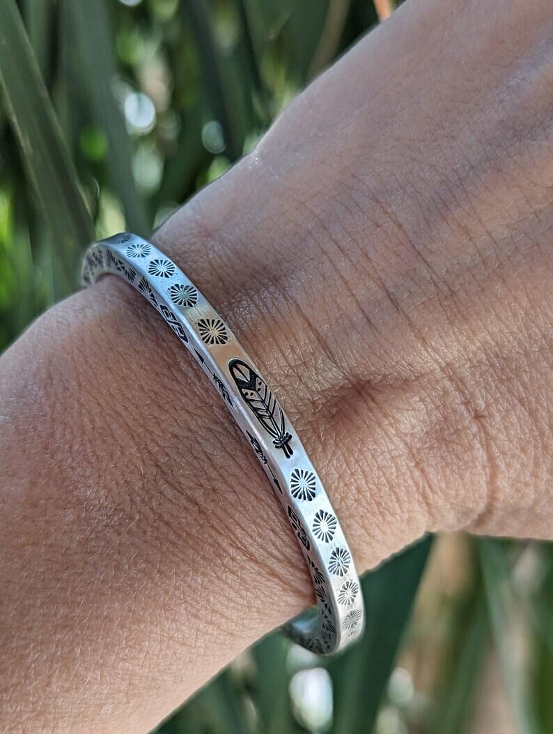 Sterling silver square wire stamped bracelet