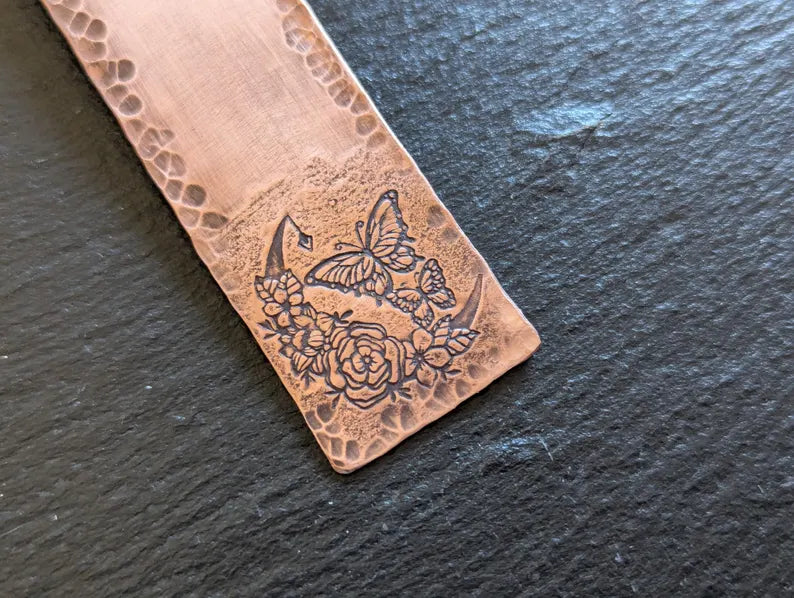 Copper Bookmark with Butterflies and Half moon