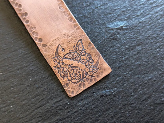 Copper Bookmark with Butterflies and Half moon