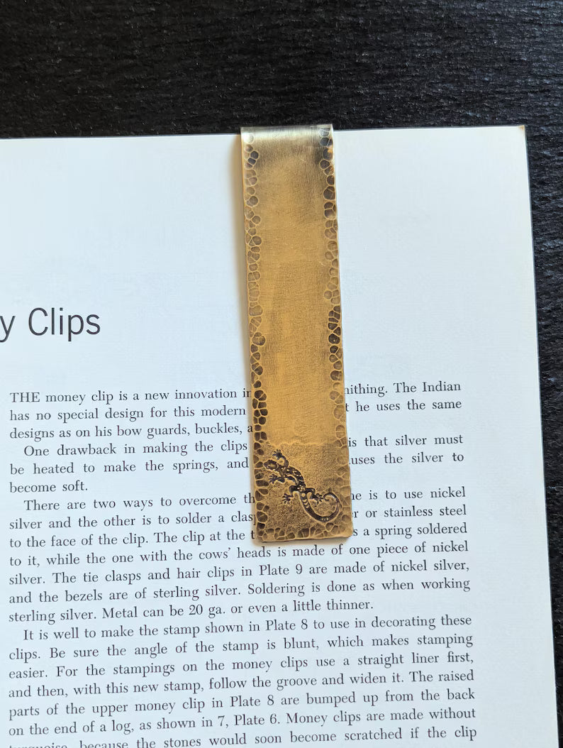 Brass bookmark with southwestern lizard