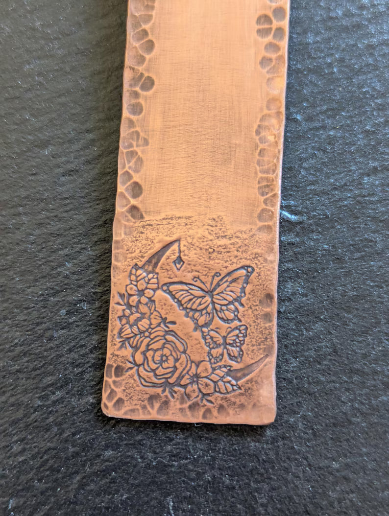 Copper Bookmark with Butterflies and Half moon
