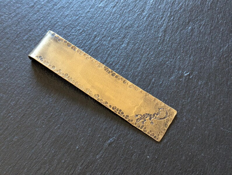 Brass bookmark with southwestern lizard