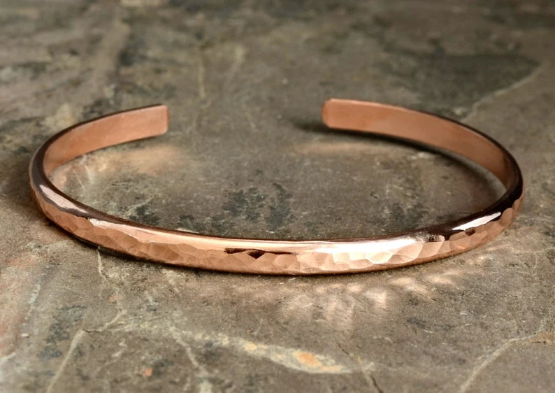 Dainty hammered copper cuff bracelet for stacking