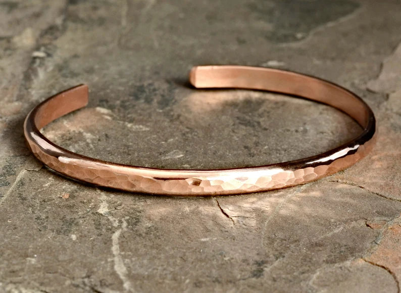 Dainty hammered copper cuff bracelet for stacking
