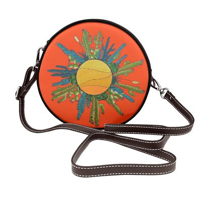 Round Pleather purse printed with my cactus sun design