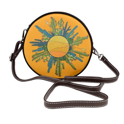 Round Pleather purse printed with my cactus sun design