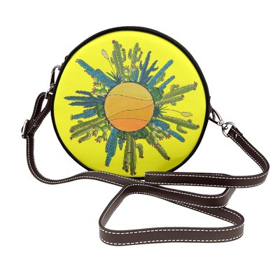 Round Pleather purse printed with my cactus sun design