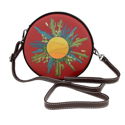Round Pleather purse printed with my cactus sun design