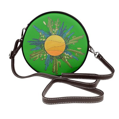 Round Pleather purse printed with my cactus sun design