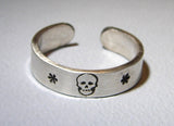 Sterling Silver Ring with a Skull and Star Flowers, NiciArt 