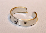 Sterling Silver Ring with a Skull and Star Flowers, NiciArt 