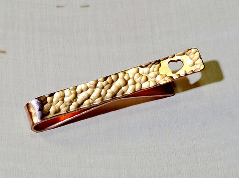Hammered copper tie bar with heart cut out for extra love, NiciArt 