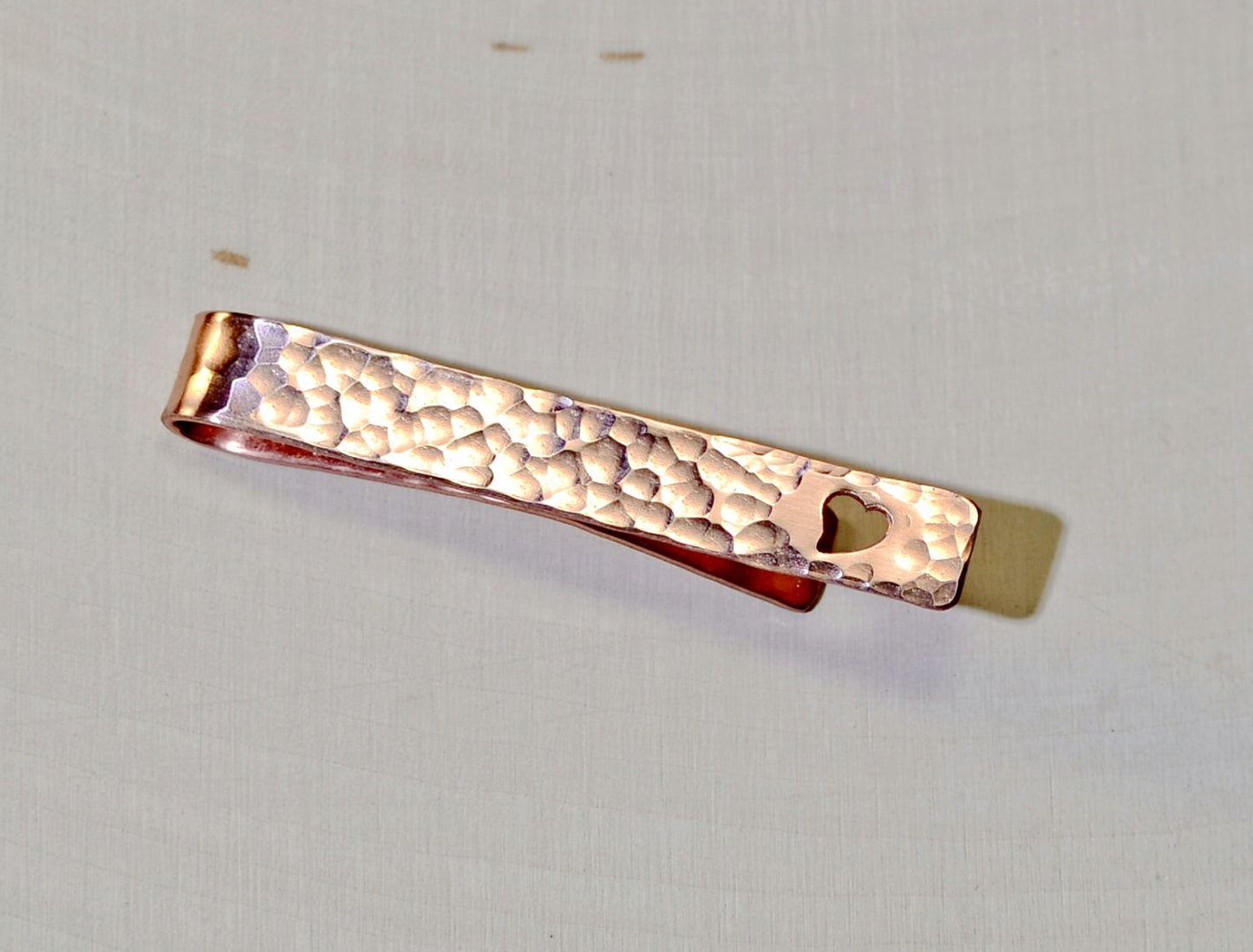 Hammered Copper Tie Clip with Heart - perfect for the 7th copper anniversary