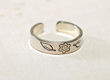 Sterling Silver Toe or Adjustable Finger Ring with Flower and Leaf Design, NiciArt 