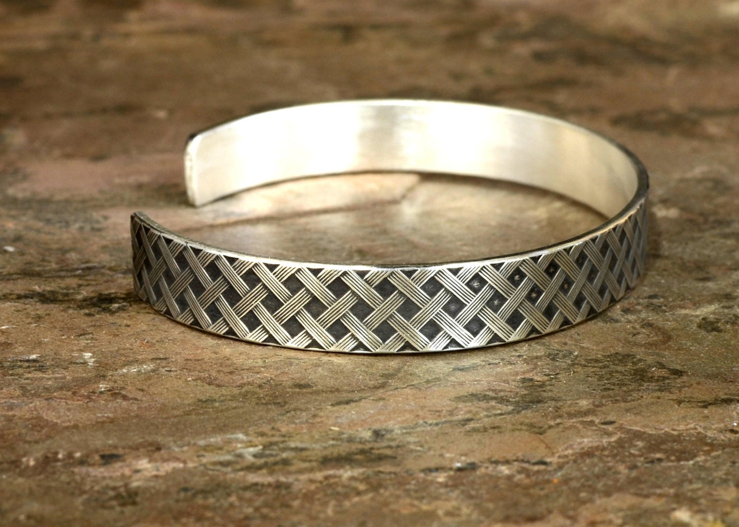 Sterling Silver Cuff Bracelet with Weave Patterning in Wire