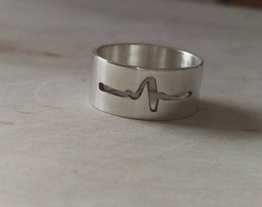 Sterling silver EKG Heart Beat Fitted Ring
