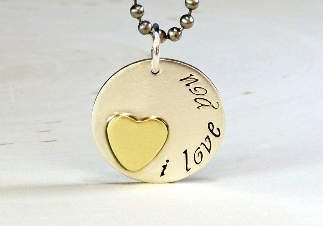 Love You on Sterling Silver Disc Charm with Brass Heart