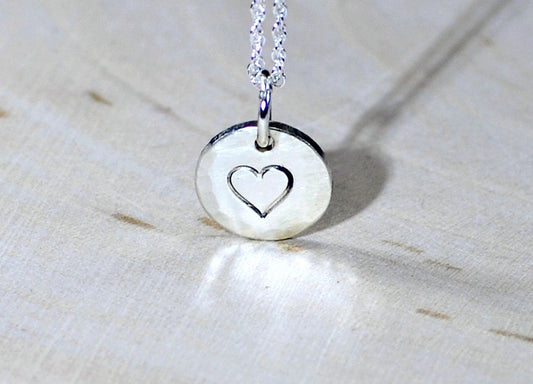 Dainty Sterling Silver Disc Heart with Heart or Custom Symbol - Solid 925 CH711