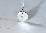 Dainty Sterling Silver Initial Charm Necklace with Hammered Border, NiciArt 